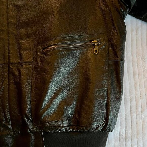 Men's Size Large Retro Snap On Full Zip Dk Brown Leather Bomber Jacket  #8640091 - Picture 2 of 11